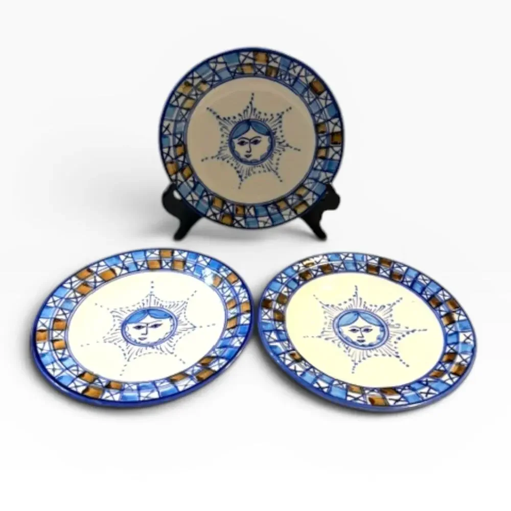 Hand Painted Artisan Sun Face Ceramic Dinnerware Set 5 Piece